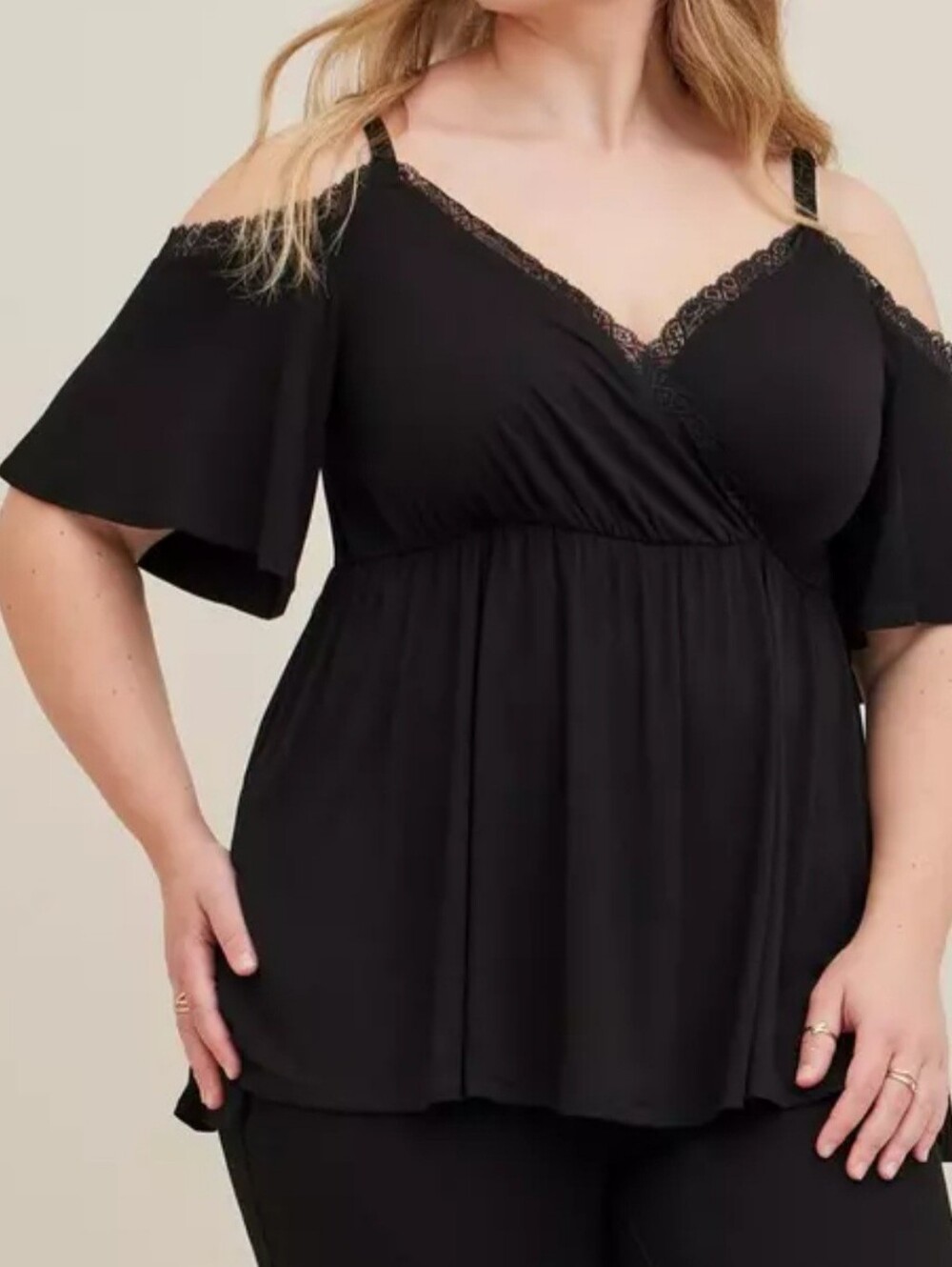 torrid Black Lace-Trim Cold Shoulder Camisole